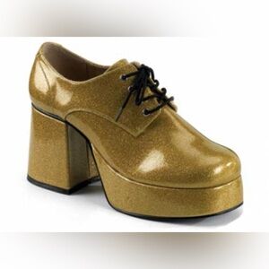 FUNTASMA PLEASER JAZZ GOLD GLITTER PLATFORM BUTCHER BLOCK HEEL MENS Sz 10-11.
